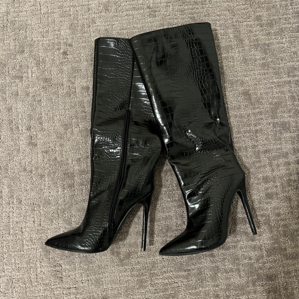 Black croc tall boots